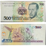 C213  Cédula 500 Cruzados Novos com carimbo de 500 Cruzeiros Mbc