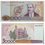 C178 Cédula 50.000 Cruzeiros com carimbo de 50 Cruzeiros Fe/Sob
