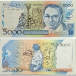 C200 Cédula 5000 Cruzados com carimbo de 5 Cruzados Novos Mbc