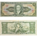C113 Cédula 10 Cruzeiros com carimbo de 1 Centavo Mbc