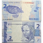 C334 Cédula 2 Reais CJ Levy e Tombini 2015. Real 2ª Família