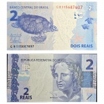 C334 Cédula 2 Reais CH Levy e Tombini 2015. Real 2ª Família