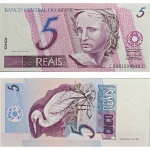 C278 Cédula 5 Reais CC 0001, Mantega e Meirelles 2009. Primeira de Série. 1ª Família do Real