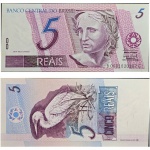 C275 Cédula 5 Reais BC 0001, Palocci Filho e Campos Meirelles 2003. Primeira de Série. 1ª Família do Real
