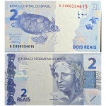 C337 Cédula 2 Reais DZ Meirelles e Goldfajn (CRB) produzida na Holanda, 2016. Real 2ª Família