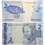 C335 Cédula 2 Reais DH Meirelles e Tombini 2016. Real 2ª Família