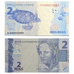 C335 Cédula 2 Reais DG Meirelles e Tombini 2016. Real 2ª Família