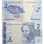 C337 Cédula 2 Reais DZ Meirelles e Goldfajn (CRB) produzida na Holanda, 2016. Real 2ª Família