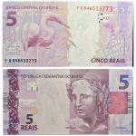 C344 Cédula 5 Reais FG Guardia e Goldfajn 2018. Real 2ª Família