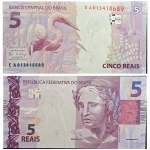 C343 Cédula 5 Reais EA Meirelles e Goldfajn 2017. Real 2ª Família