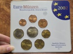 Blister Cartela Alemanha. Euro Set 2002 Oficial com 8 Moedas. Letra G, Estado de Münzen, Baden-Württemberg e Karlsruhe 