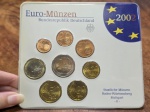 Blister Cartela Alemanha. Euro Set 2002 Oficial com 8 Moedas. Letra F, Estado de Münzen, Baden-Württemberg e Stuttgart