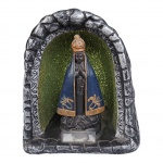 Luminária de mesa  em gesso para uma luz representando gruta com imagem de Nossa Senhora Aparecida,14 x 9, Alt. 15 cm.