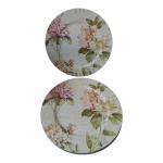 Oito sousplats  franceses com fundo floral plastificado, Diam. 33 cm.