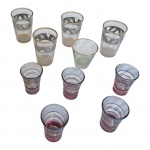 Dez copos anos 50 para aperitivos em 3 modelos distintos,  os 4 maiores em cristal, Alt. 10 a 7 cm.