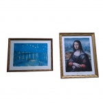 Par de gravuras: Vincent Van Gogh Starrry Night Over the Rhône e Leonardo da Vinci, Mona Lisa (Prado), 38 x 47 e 43 x 33 cm.