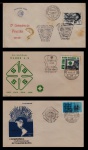 FDC: BRASIL – 1965/1967 (TEMÁTICA: O.E.A/FUNDAÇÃO DE CIDADE/CLUBE). 3 FDC PARTICULAR COM CARIMBO COMEMORATIVO E OU DE PRIMEIRO DIA DE CIRCULAÇÃO.