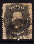 SELO: BRASIL – 1866 (IMPÉRIO) D. PEDRO II (DENTEADO). RHM: 28. 200 RÉIS. USADO. VL. CAT. 16 UF.