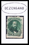 SELO: BRASIL  1866 (IMPÉRIO) D. PEDRO II (DENTEADO). RHM: 27-A. 100 RÉIS. USADO. CARIMBO: P.A. 1289  DEZENGANO-RJ, NA COR PRETA.