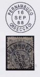 SELO: BRASIL  1884/1888 (IMPÉRIO) CRUZEIRO DO SUL. RHM: 66. 300 RÉIS. USADO. CARIMBO: PERNAMBUCO - 2ª SECÇÃO (DATADO: 16.09.1888) NA COR PRETA.