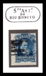 SELO BRASIL IMPÉRIO – 1877/1878 – D. PEDRO II (BARBA BRANCA). RHM: 39. 50 RÉIS. USADO. CARIMBO: P.A. 1449 (STO. ANTO. DO RIO BONITO/RJ). NA COR PRETA.