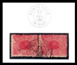 SELO BRASIL REPÚBLICA  1900  MADRUGADA REPUBLICANA. RHM: 96. 100 RÉIS. (PAR VERTICAL). USADO. CARIMBO: PONTE NOVA/MG. (DATADO: 23.7.1900). NA COR PRETA.