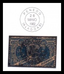 SELO BRASIL REPÚBLICA – 1900 – MADRUGADA REPUBLICANA. RHM: 98. 200 RÉIS. (PAR HORIZONTAL). USADO. CARIMBO: PENEDO/AL. (DATADO: 26.5.1902). NA COR PRETA.