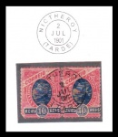 SELO BRASIL REPÚBLICA – 1897 – MADRUGADA REPUBLICANA. RHM: 91. 10 RÉIS. (PAR HORIZONTAL). USADO. CARIMBO: NICTHEROY – TARDE/RJ. (DATADO: 2.7.1901). NA COR PRETA.