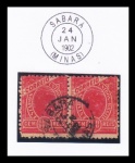 SELO BRASIL REPÚBLICA – 1902/1905 – MADRUGADA REPUBLICANA. RHM: 102. 100 RÉIS. (PAR HORIZONTAL) USADO. CARIMBO: SABARA/MG. (DATADO: 24.1.1902). NA COR PRETA.