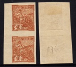 PROVA: BRASIL (SÉRIE VOVÓ). 40 RÉIS (AGRICULTURA)  CASTANHO  SEM FILOGRANA. NOVO. PAR VERTICAL (CANTO DE FOLHA). COM MARCA DE CHARNEIRA. VL. CAT. INDETERMINADO