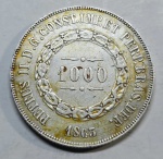 MOEDA DE PRATA 1.000 RÉIS  1865 P-613 SOBERBA ESTIMATIVA R$ 200,