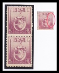 SELO: BRASIL – 1948 (COMEMORATIVO) 1948: LUTA CONTRA O CANCER. RHM: 241. PAR VERTICAL. NOVO. VARIEDADE: LINHA CURVA NA COR DO FUNDO DO SELO (NÃO CATALOGADA).