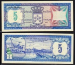 CÉDULA DA ANTILHAS HOLANDESAS 5 GULDEN 1980 #15 FE ESTIMATIVA CATALOGO R$ 500, ESCASSA