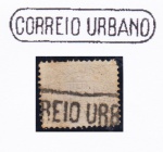 SELO: BRASIL (IMPÉRIO)  1884/1888. TIPO CIFRA. RHM: 64  100 RÉIS  (CIFRA   BRANCA). USADO. CARIMBO: CORREIO URBANO  NÃO DATADO: - P.A. 1682. NA COR PRETA.