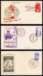 FDC AUTORIZADO: BRASIL – 1954. RHM: 353 (2º CAMPEONATO DE BASQUETEBOL). – 1954. RHM: 349 (SESQUICENTENÁRIO ALMIRANTE BARROSO). – 1954: RHM: 342 (1º ACAMPAMENTO INTERNACIONAL DE PATRULHAS). COM CARIMBOS COMEMORATIVOS. 