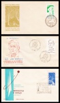 FDC AUTORIZADO: BRASIL – 1962. RHM: 470 (50 ANOS DA ESCALADA DO DEDO DE DEUS). – 1963. RHM: 491 (200 ANOS DO NASCIMENTO DE JOSÉ BONIFACIO). – 1963: RHM: 485 (EXPOPSIÇÃO INTERNACIONAL AERO-ESPACIAL). COM CARIMBOS COMEMORATIVOS. 