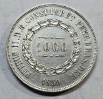 MOEDA DE PRATA 1.000 RÉIS 1859 P-607a- SOB/FC. ESTIMATIVA R$ 250,