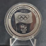MEDALHA BANHADA A PRATA OLIMPIADAS DO RIO  BANDEIRA OLÍMPICA 2016 -40 MM  c/ cápsula