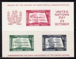 BLOCO: NAÇÕES UNIDAS: 1955 (TEMÁTICA: 10 ANOS DA ONU). MINT. VL. CAT. US$80,00.