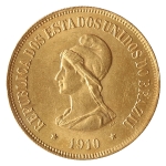 Brasil, 20000 Réis, 1910. Ouro. AI O729. FC. Excepcional estado de conservação, com todo o lustre or