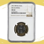 Moeda do Brasil - 1 Real - 2012 - V-600 - Graduada NGC MS66 - Comemorativa Bandeira Olimpica - (FCE) Flor de Cunho Excepcional - Lance Livre