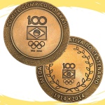Medalha do Brasil - 2014 - Estojo com a Medalha Centenário do COB - Bronze - 55.0g - 50mm - Com Certificado da Casa da Moeda do Brasil - Borda em alto relevo - Número 0061 - Cunhadas apenas 300 peças - Estojo de veludo