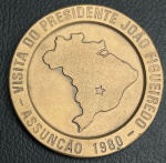 Medalha do Brasil - 1980 - Visita do Presidente João Figueiredo a Assunção / Paraguai - Bronze 54.0g - 50mm Na Capsula