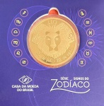 Medalha do Brasil - Série Signos do Zoodíaco - LEÃO - 23/07 a 22/08 - Bronze - 24g - 40mm - Cartela Original da Casa da Moeda