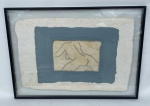 Eleonora Drummond (1948), Técnica mista artesanal  Nu Feminino abstrato em um traço límpido e minimalista, assinado e datado de 94 com selo em auto relevo.Uma peça expressiva e rara datada de 1994, período em que Eleonora Drummond, renomada artista brasileira, intensificou suas exposições  internacionais.Estudou no Instituto de Belas Artes do Rio de Janeiro entre 71/74. medidas da moldura: 58cm x43cm
