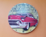 Relógio com design no estilo retrô e vintage com imagem de um Cadillac, funcionando - Diâmetro: 29 cm