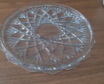 Antigo pesado prato de Servir/ Bolo vidro Translúcido - Diâmetro: 34 cm