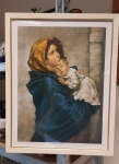 Quadro Madona, moldura em madeira laqueada com pequenos desgastes ; medidas aproximadas 38x48 cm