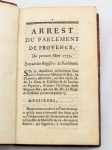 Livros/Opúsculos (11): `Pièces Diverses`. Um volume com publicações originais referentes à questão dos jesuítas e sua expulsão da França em 1764, contendo entre outros itens: 1) `Les Macarienes`, 1ª edição. Poëme em vers gaseons, 1763; 59p.; 2) `Arrest du Parlement de Provence du Premier Marns, 1755`; 12p.; 3) `Manifeste du Roi de Portugal`, Lisbonne: De l`Imprimeria de Miguel Rodriguez (1759); 48p. 4) `Mémoire des Jésuites, a Présenter a Nosseigneurs de Parlement`, Bordeaux (e.1759); 48p.; 5) `Lettre d`un Curé de Campagne, aux Jésuites de Bordeaux`, 1762; 101p.; 6) `Arrest de la Cour de Parlement (...) Du 6 août 1762.; 72+60p. Encadernação de época, em pleno couro, textos perfeitamente conservados.