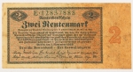 Numismática, ALEMANHA. Uma Cédula 2 Rentenmark